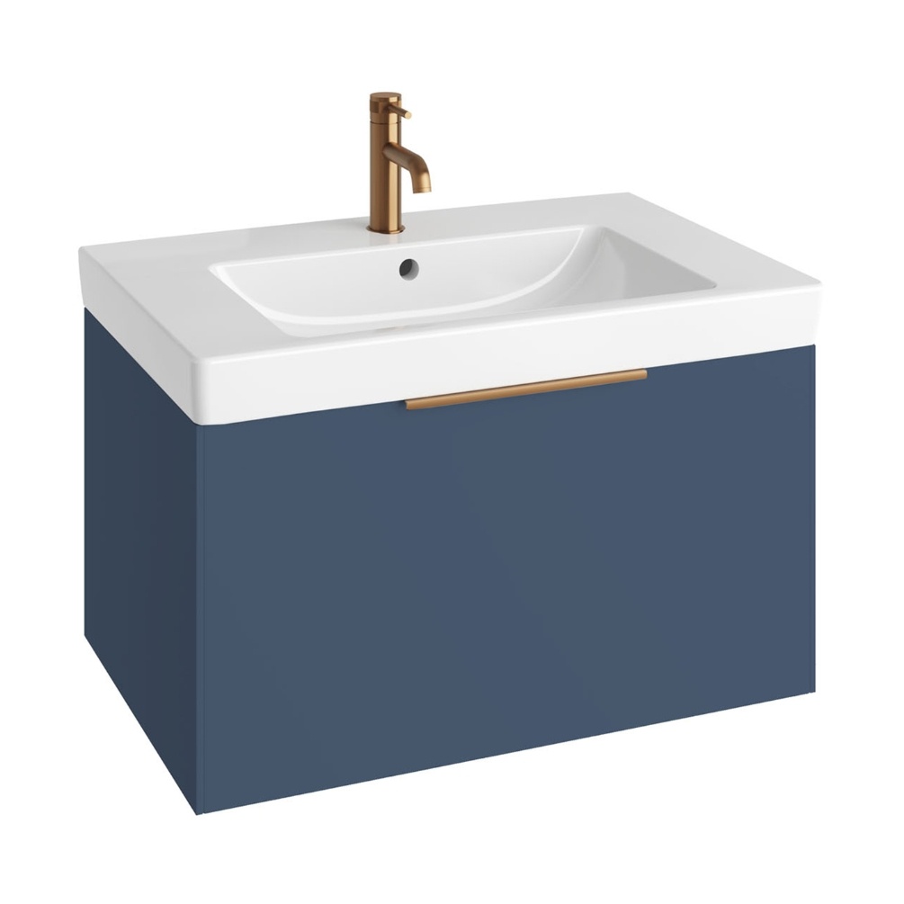 Product Cut out image of the Abacus Concept Simple S3 Ocean Blue 800mm Basin & Vanity Unit with a Brushed Bronze Furniture Handle
